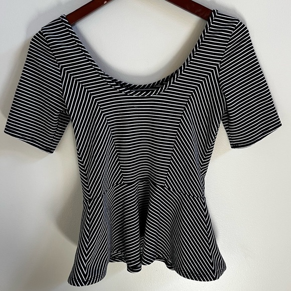 Tops - Vintage- Eyelash peplum black and white stripe shirt top
